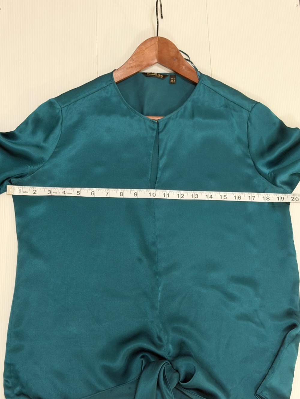 Massimo Dutti 100% Mulberry Silk Teal Satin Draped Knot Top Size 4 - Picture 5 of 12